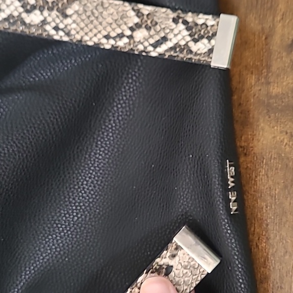 Nine West Black & Cream Shoulder Bag with Snake Print Strap - Picture 3 of 16